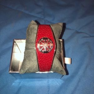 Rustic cuff red leather cuff